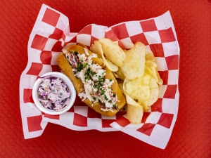 Boathouse - lobster roll, chips, and slaw