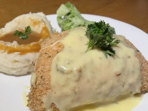 Chicken Cordon Bleu and mashed potatoes