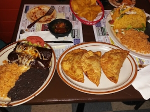 Rice and beans and empanadas