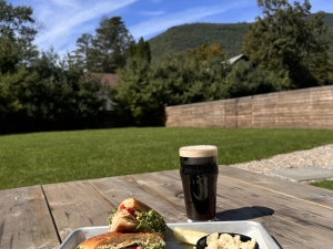 Beer and mountains on the background