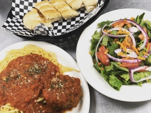 meatballs and salad