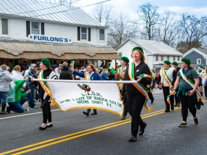 walking with parade banner 