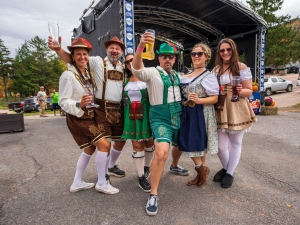 group dressed up at oktoberfest